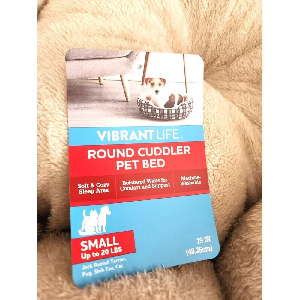 Plaid Pet Bed for Small Dogs Up to 20lb: Round Cuddler Design with Extra Softnes